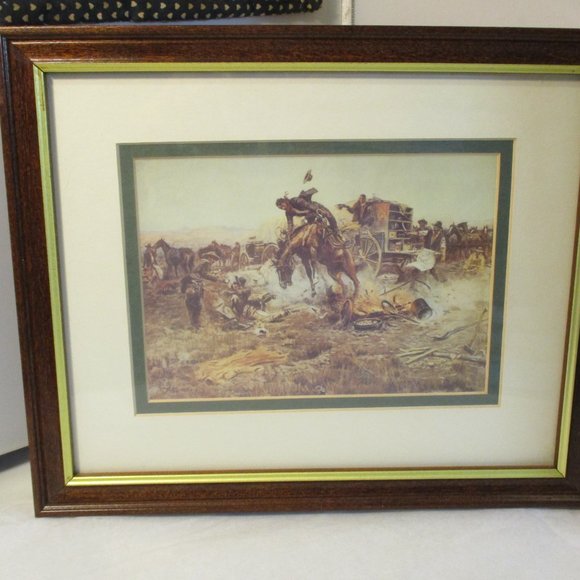 Lot of 2 C M Russell Framed Art Prints Old West Cowboys Horses - Picture 8 of 12